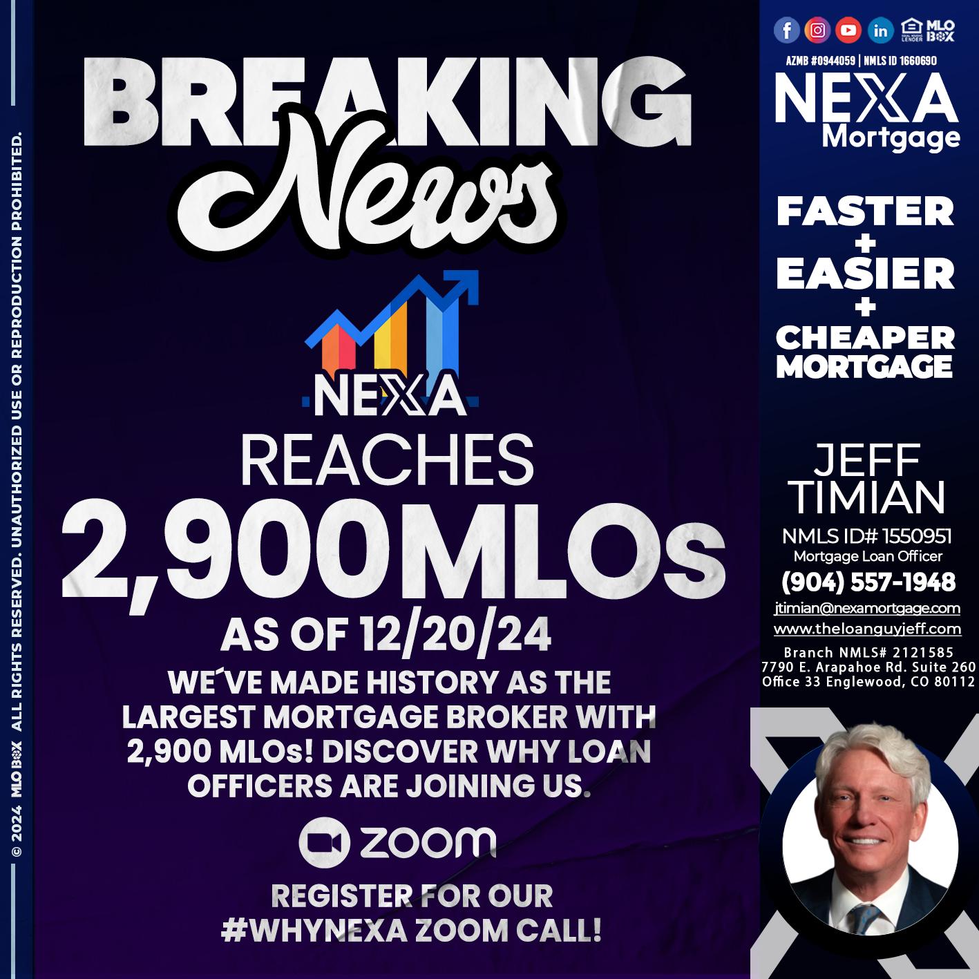 BREAKING NEWS - Jeff Timian -Mortgage Loan Officer