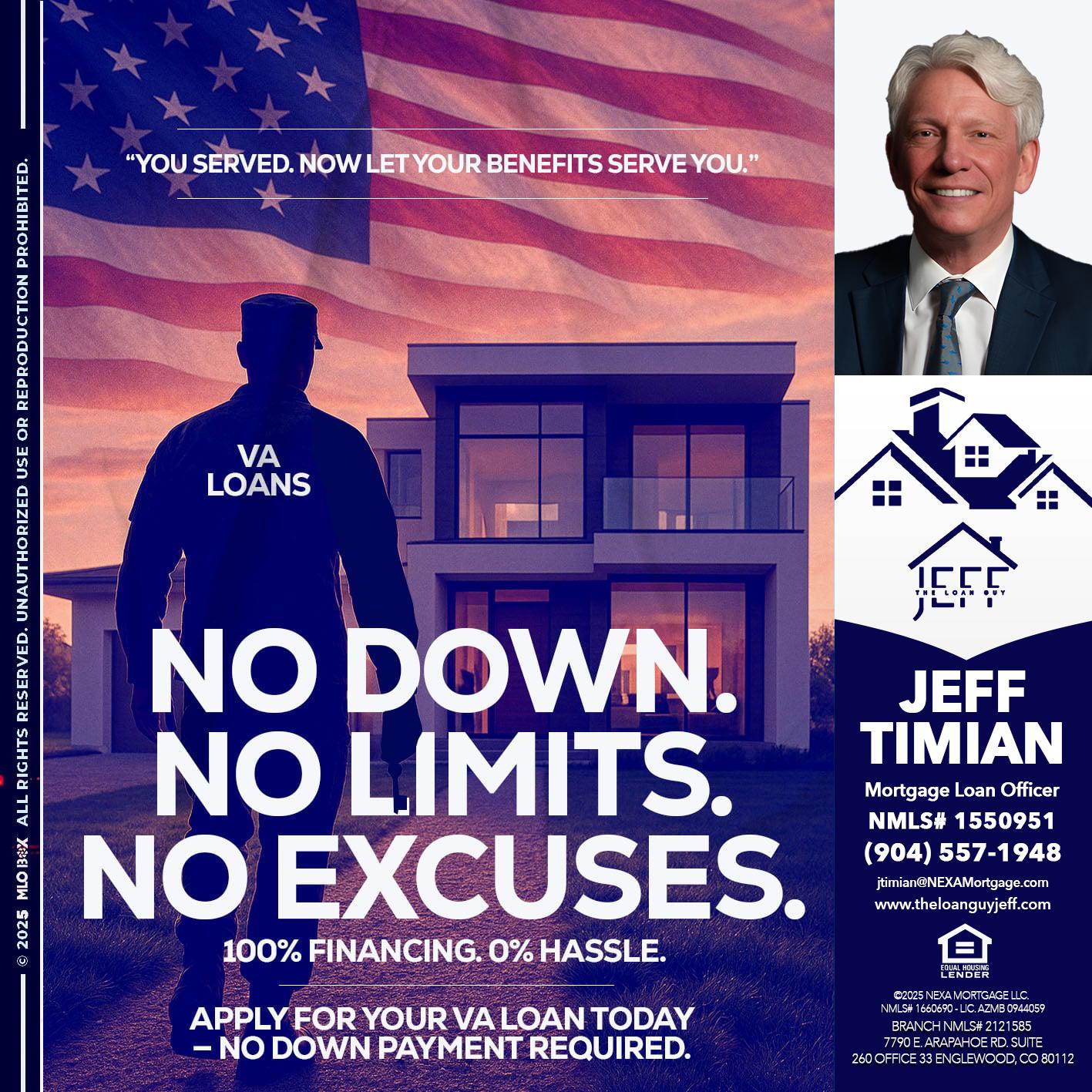 NO DOWN. NO LIMIT. - Jeff Timian -Mortgage Loan Officer