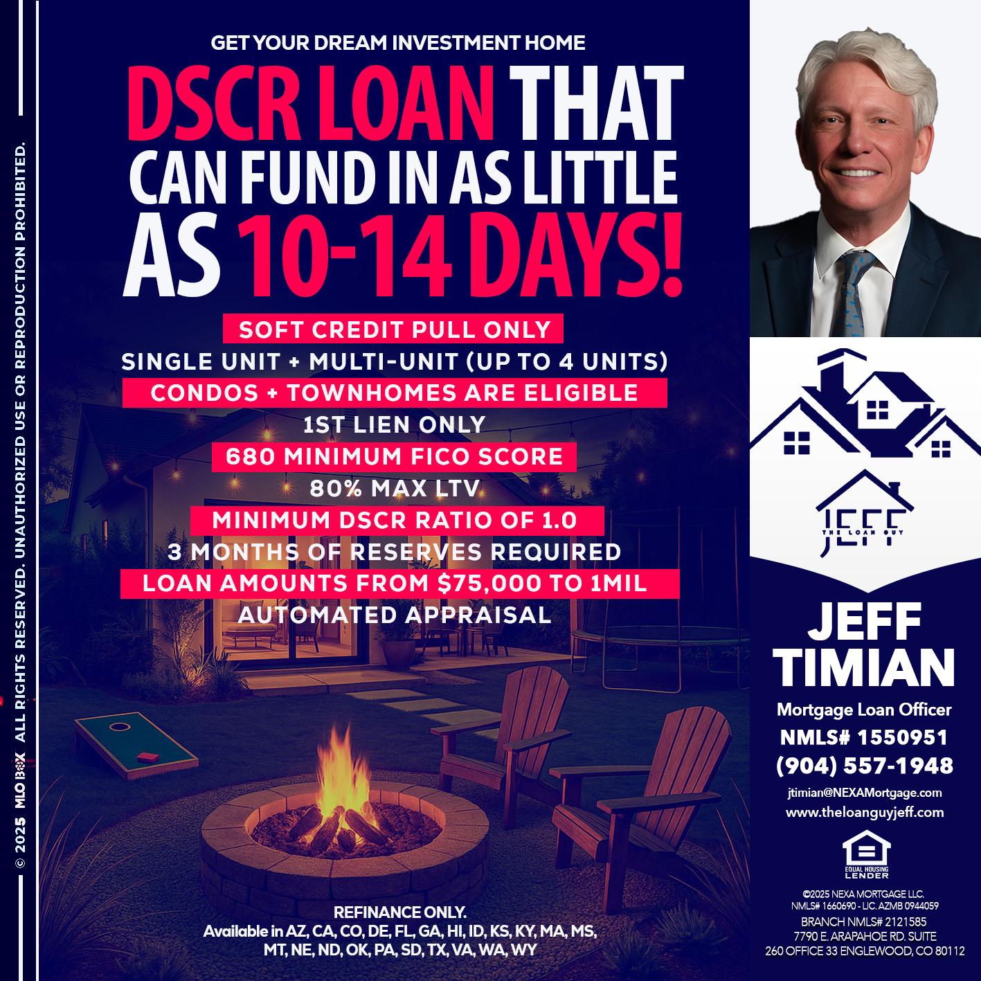 DSCR LOAN - Jeff Timian -Mortgage Loan Officer