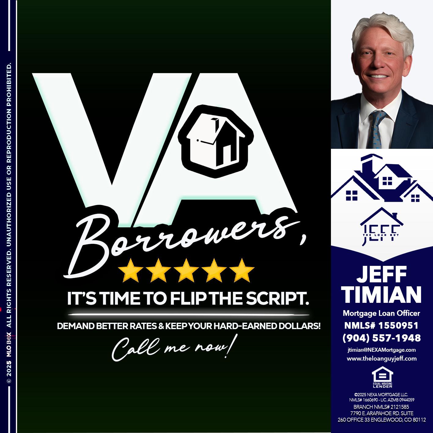 VA BORROWERS - Jeff Timian -Mortgage Loan Officer