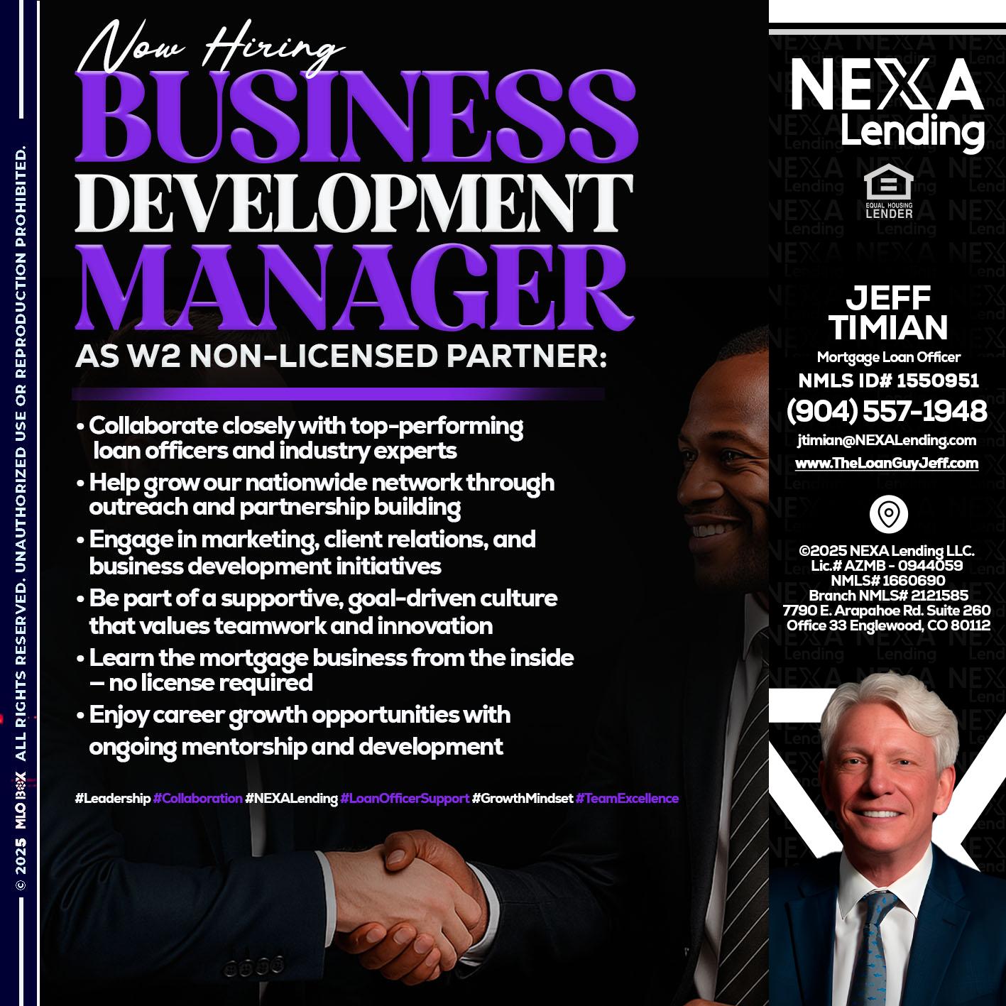 NOW HIRING - Jeff Timian -Mortgage Loan Officer