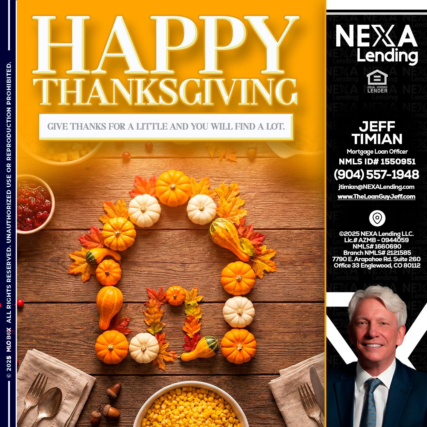 HAPPY THANKSGIVING - Jeff Timian -Mortgage Loan Officer