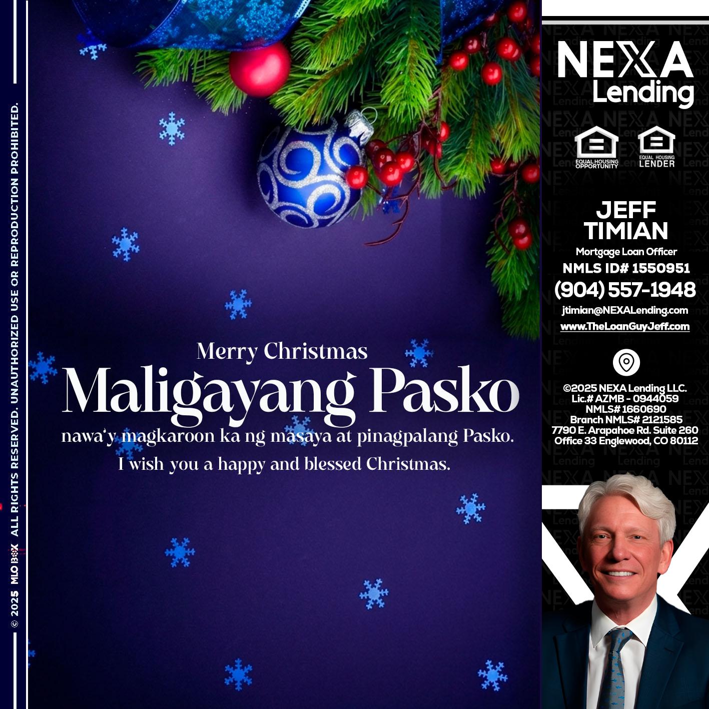 Maligayang Pasko - Jeff Timian -Mortgage Loan Officer