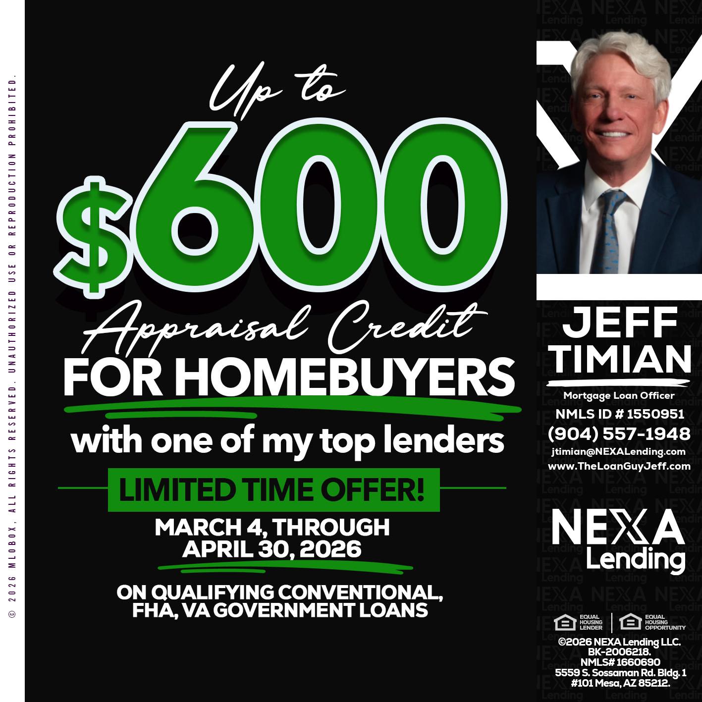 up to $600 - Jeff Timian -Mortgage Loan Officer