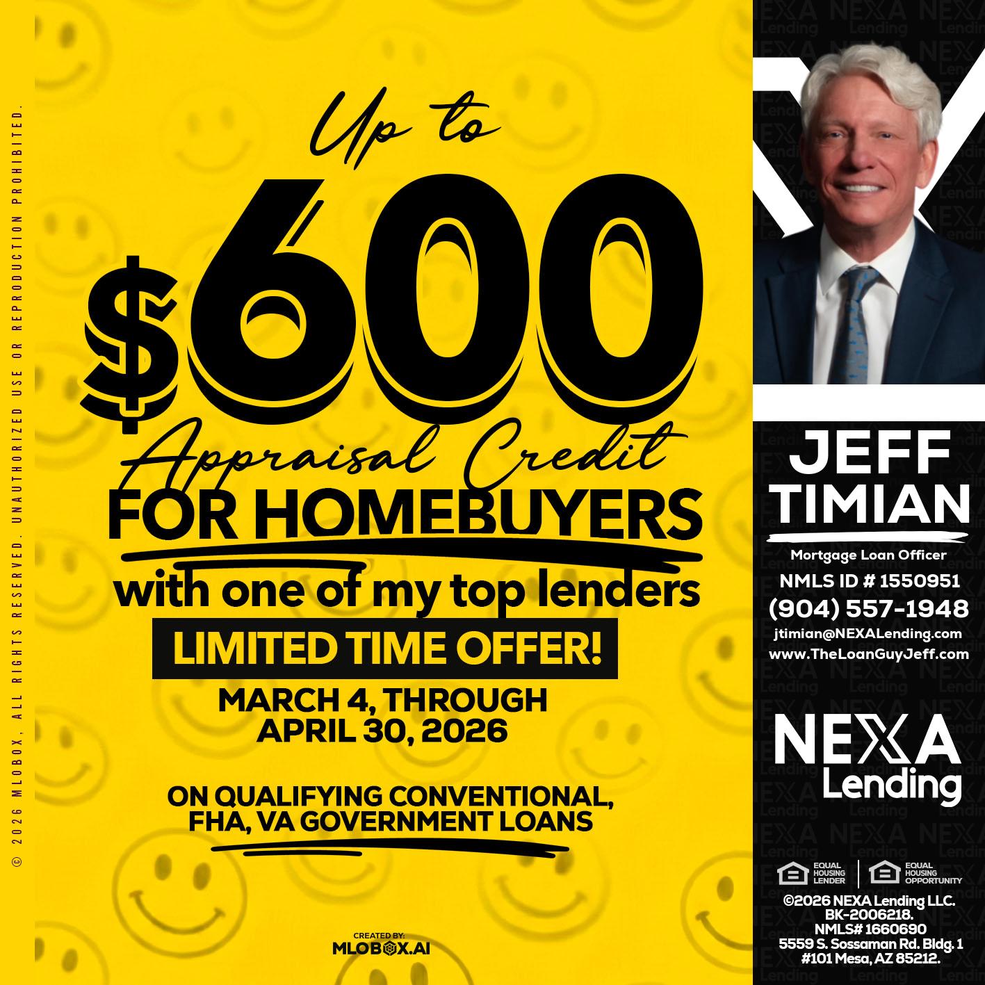 UP TO 600 - Jeff Timian -Mortgage Loan Officer