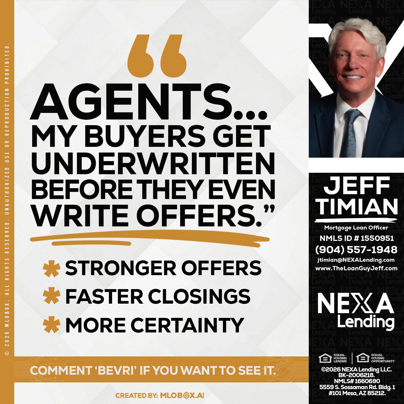 agents - Jeff Timian -Mortgage Loan Officer