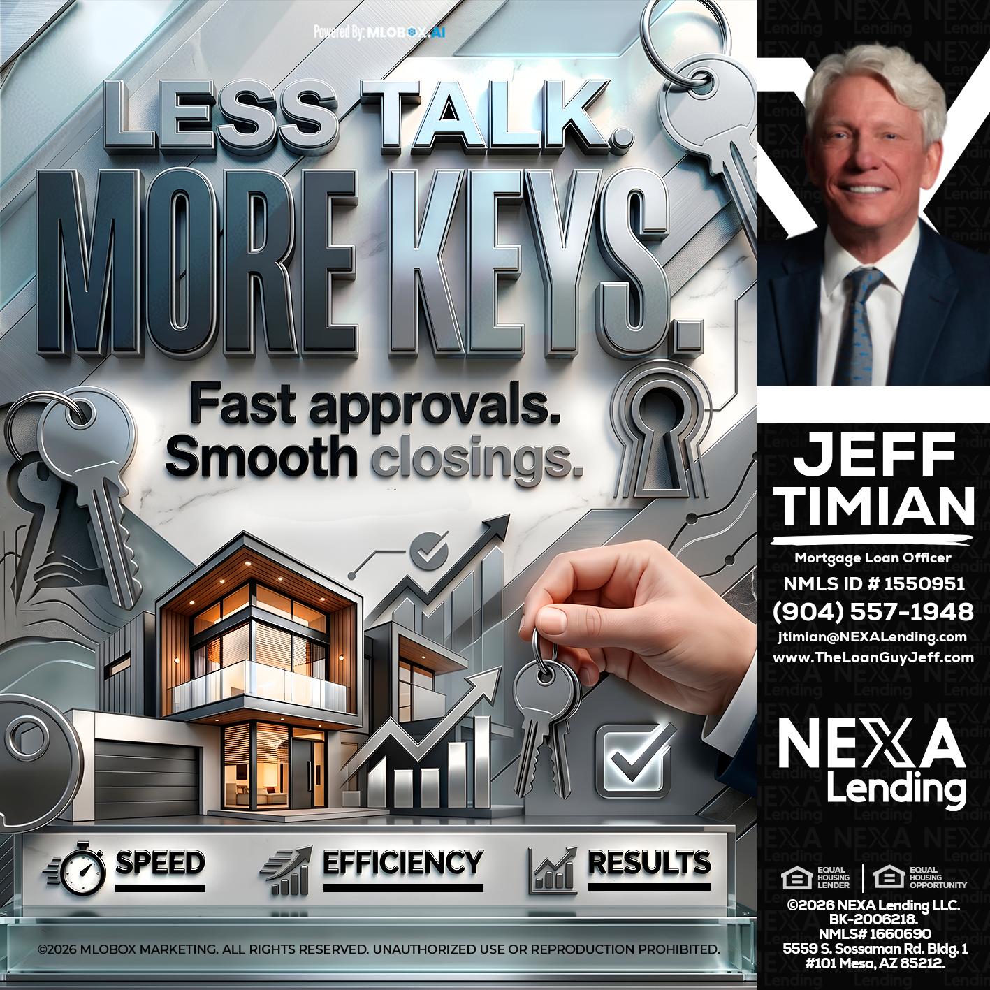 LESS TALK, MORE KEYS! - Jeff Timian -Mortgage Loan Officer