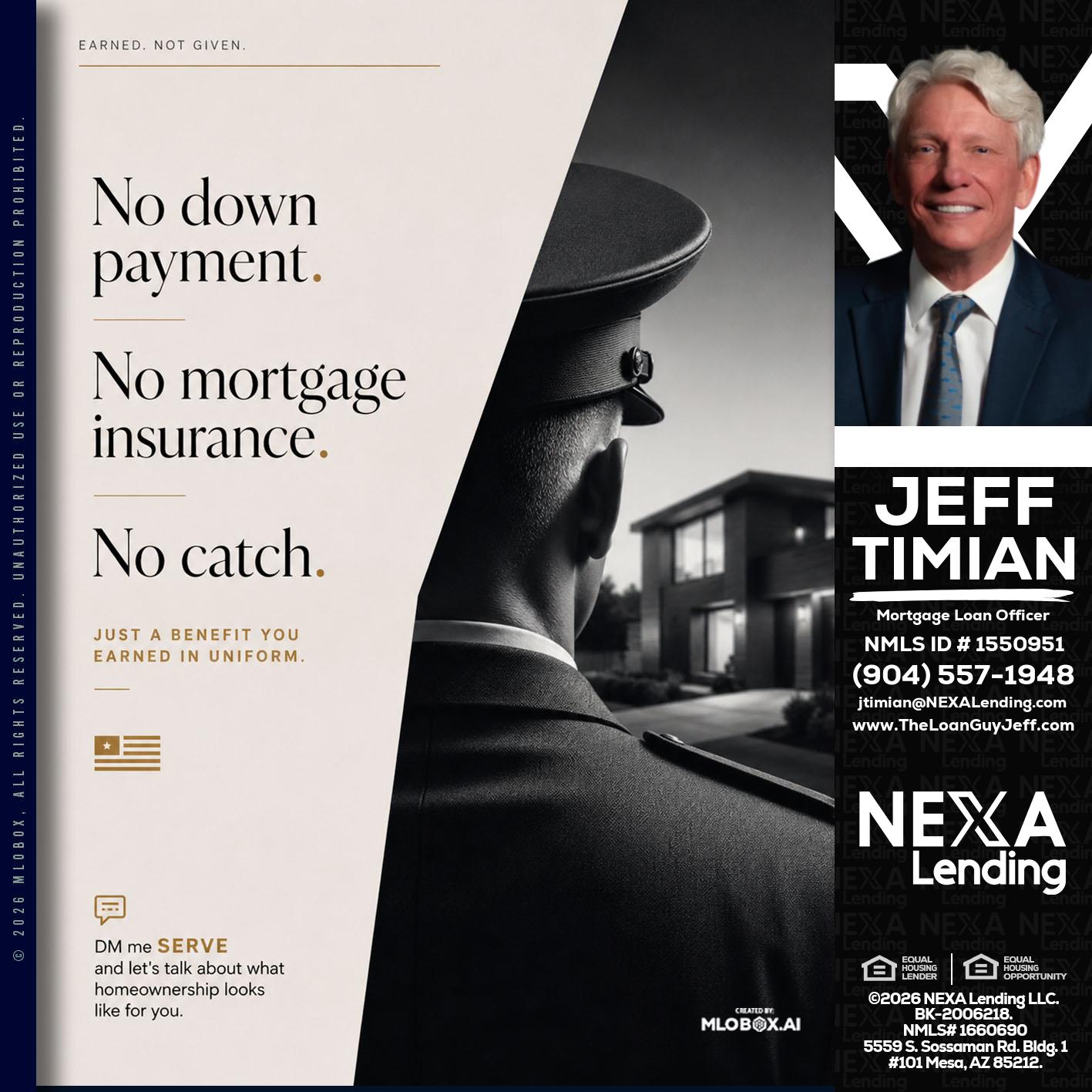 NO DOWN PAYMENT - Jeff Timian -Mortgage Loan Officer