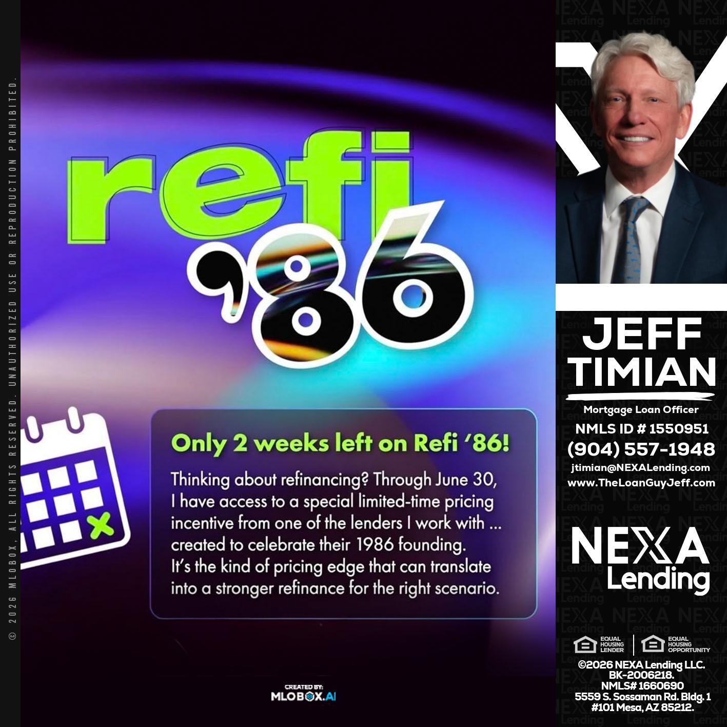 REFI 86 - Jeff Timian -Mortgage Loan Officer