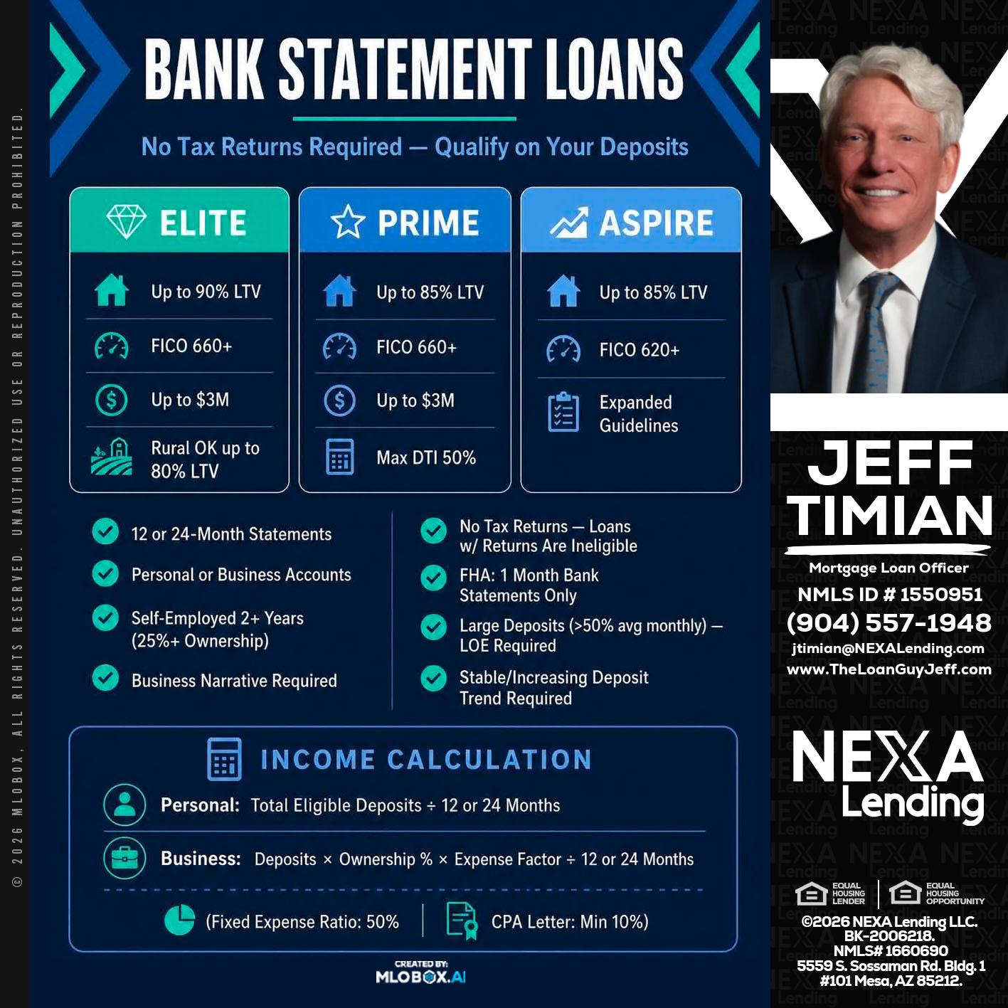 BANK STATEMENT - Jeff Timian -Mortgage Loan Officer