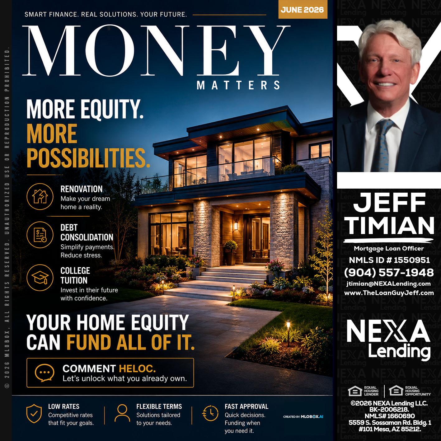 MONEY MATTERS - Jeff Timian -Mortgage Loan Officer