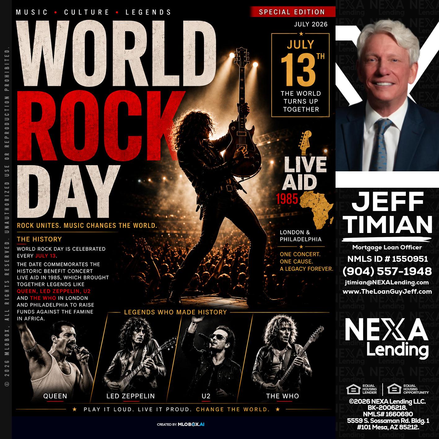 WORLD ROCK MUSIC DAY - Jeff Timian -Mortgage Loan Officer